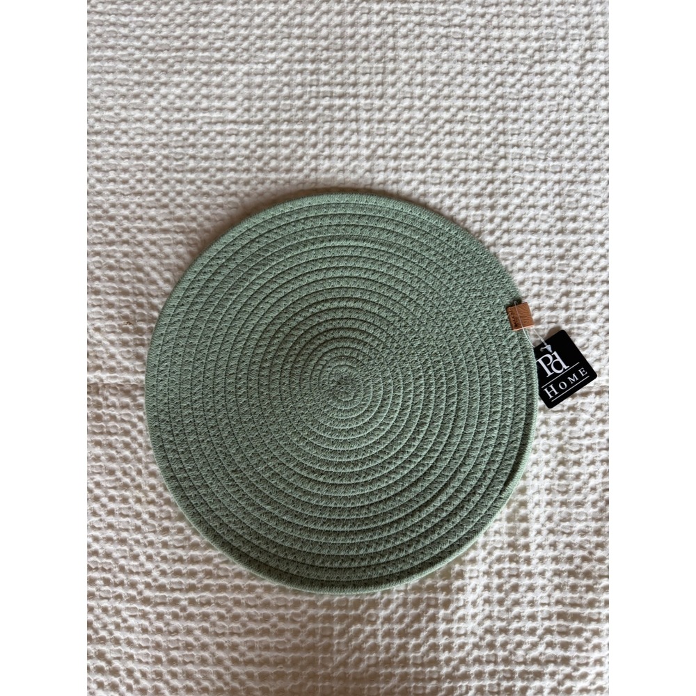 PD Home Sage Green Coiled Cotton Rope Round Placemat 13.5 Inch Farmhouse Boho